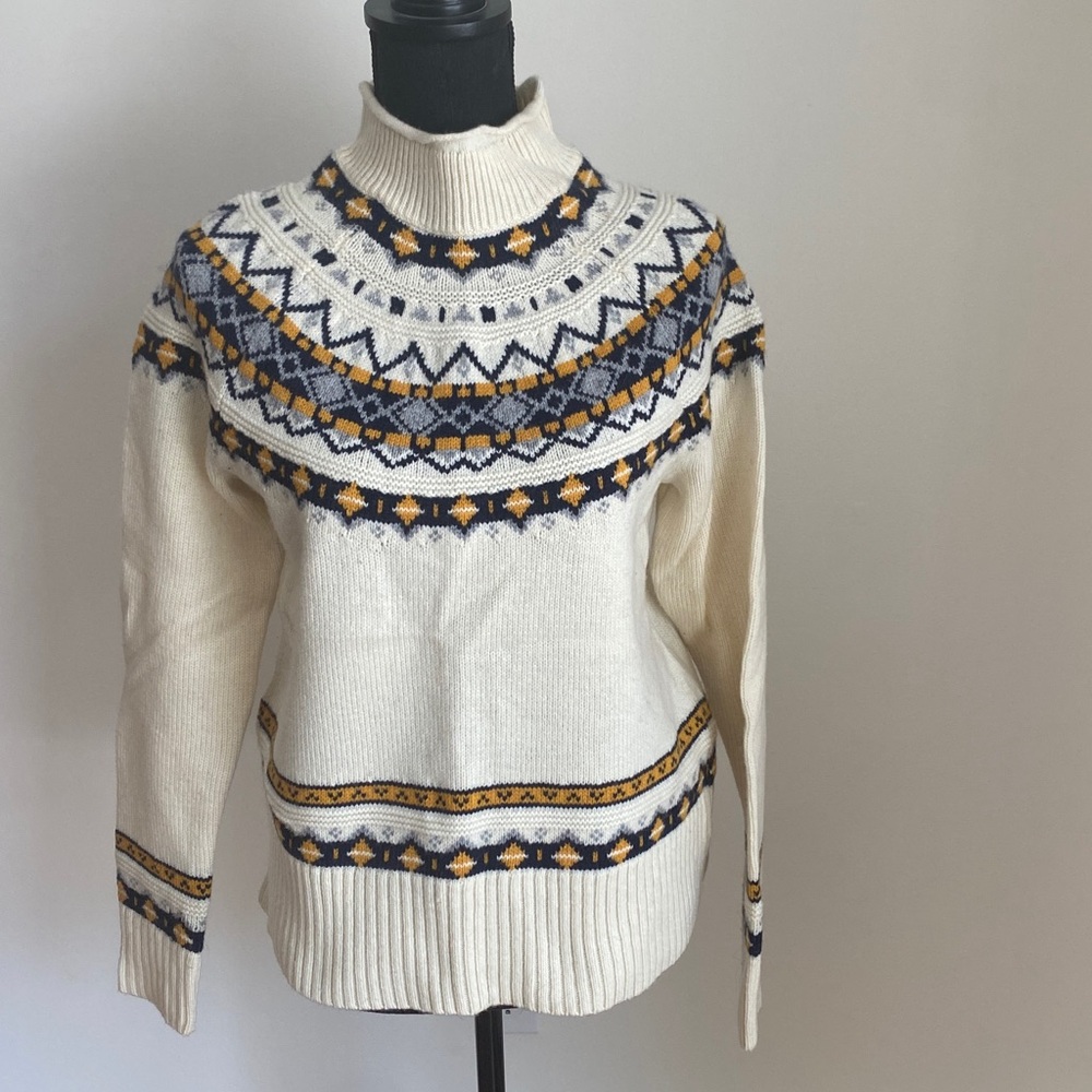 NWT Women’s J.Crew Lamb's Wool Blend Fair Isle Mock Neck Nordic Sweater Sz Small